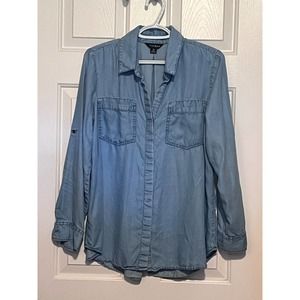 Terre Bleue Women's Blue Long Sleeve Button Front Shirt‎ Split Back Size M